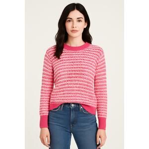 Wayf Women’s S Pink White Open Knit Sweater Striped Lightweight Pullover NWT